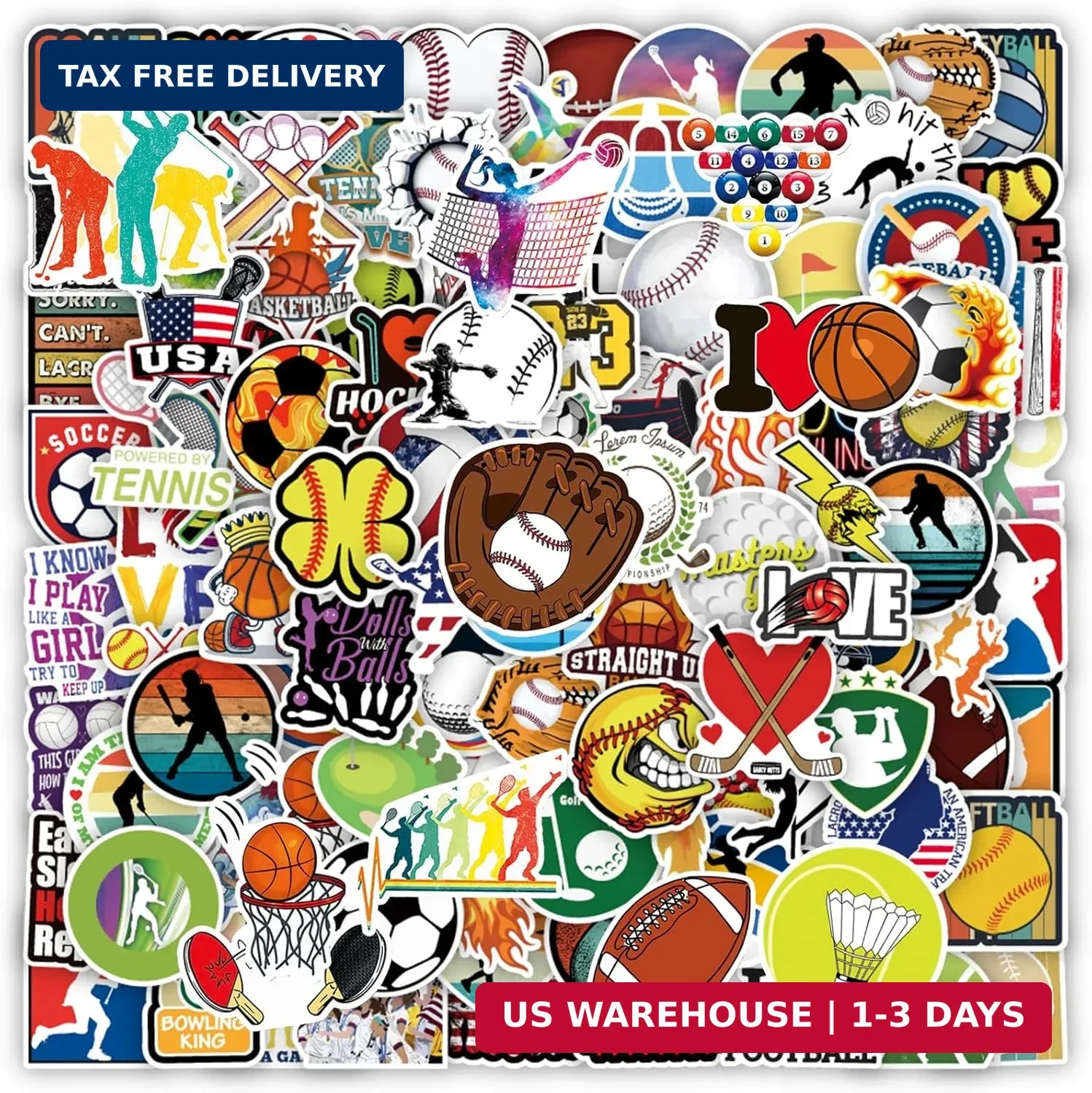 Sports Stickers 150 Pack, Vinyl Waterproof for Water Bottle, Football Soccer Bas