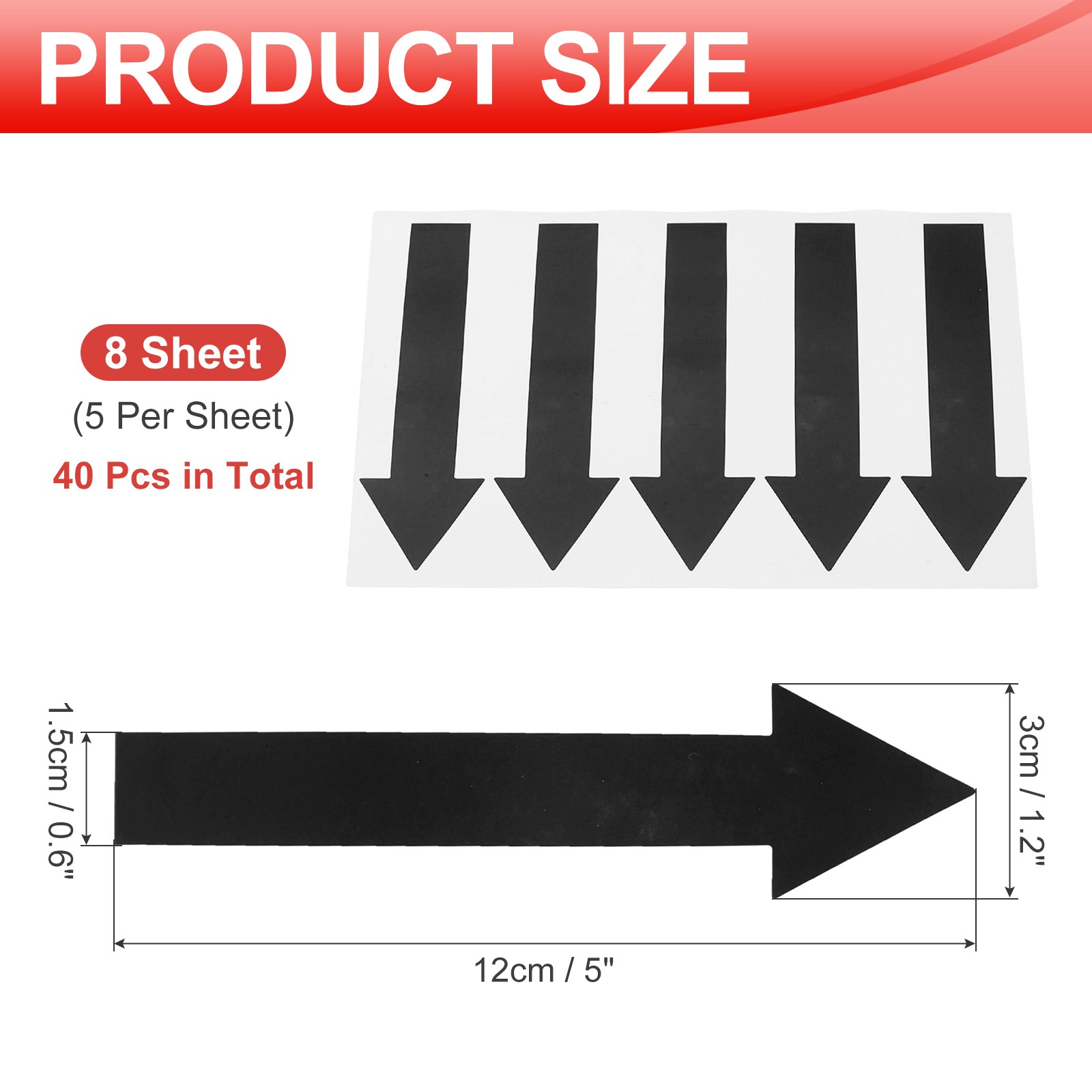 Arrow Sticker, (5×1.2 Inch, Black) (40 Pcs), Waterproof Arrow Sign Sticker