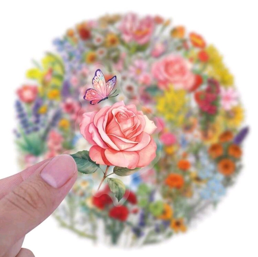 30 Pcs Waterproof Floral Vinyl Multicolor Wildflower Decals Stickers