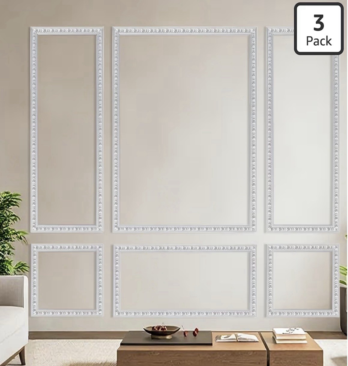 3 Pack Peel & Stick Wall Molding Kit Self Adhesive Decorative Trim Panels