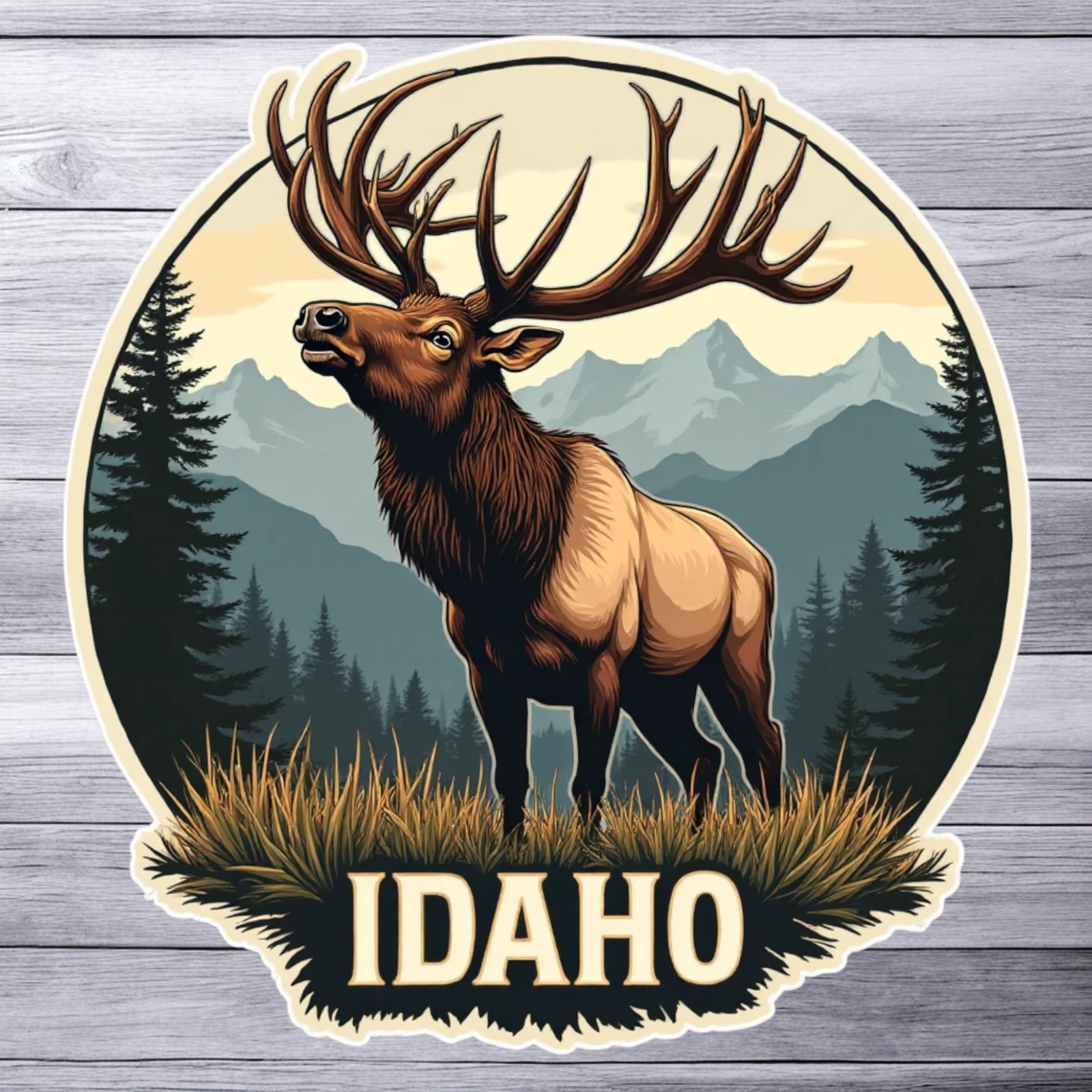Idaho sticker vinyl decal elk deer wildlife nature mountains forest hunting