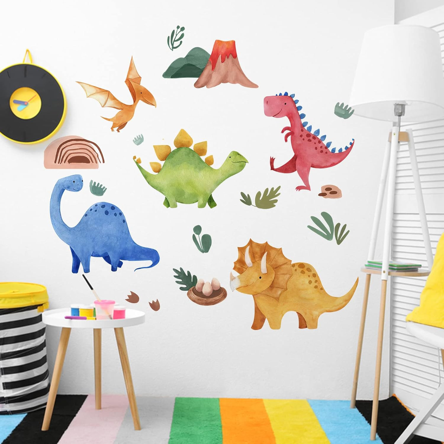 Baby Dinosaur Wall Decals Stickers, Dino Volcano Cave Neutral Nursery Toddler…