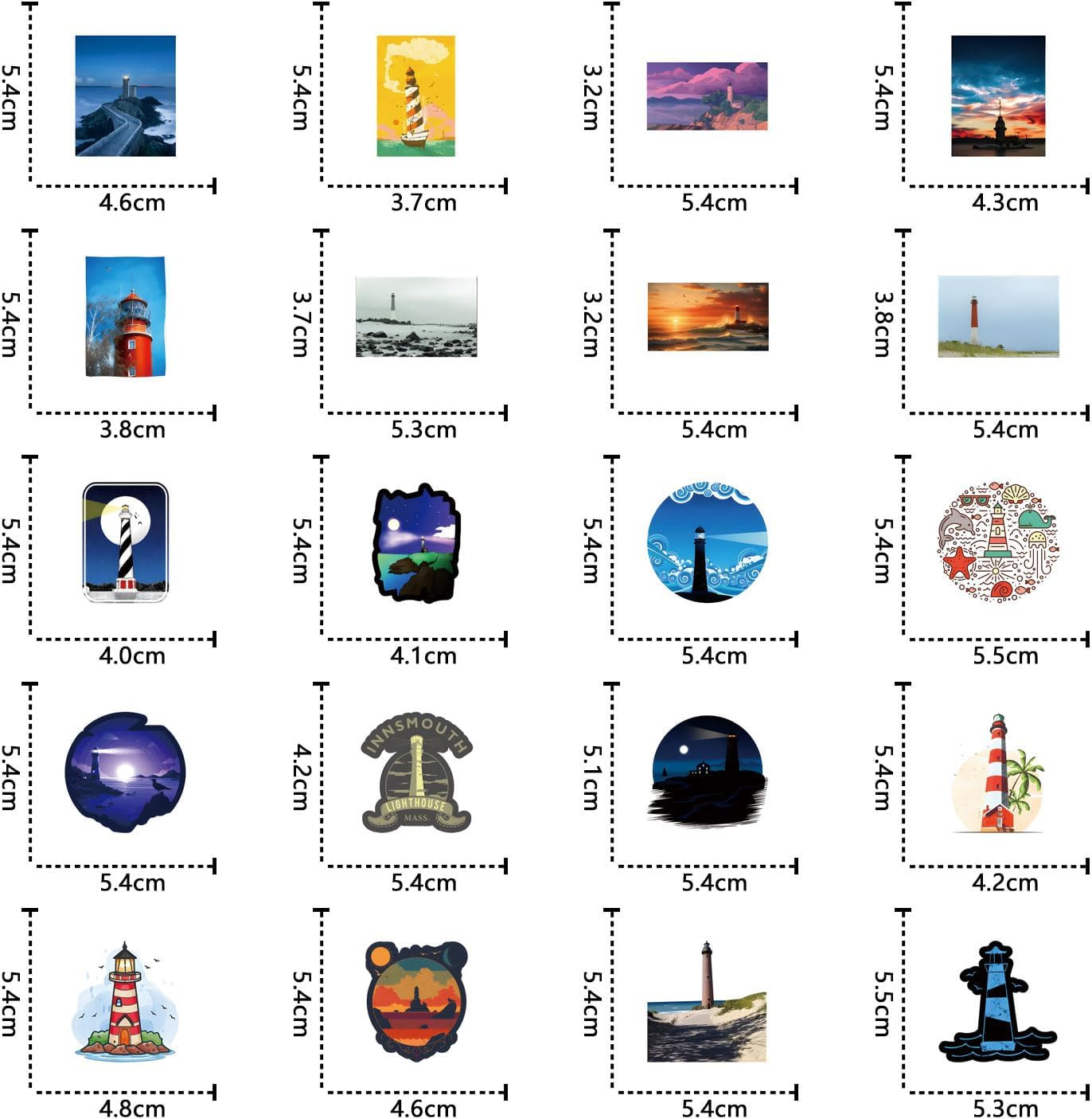65 Pcs Light House Stickers Pack – Aesthetic Vinyl Waterproof Decals