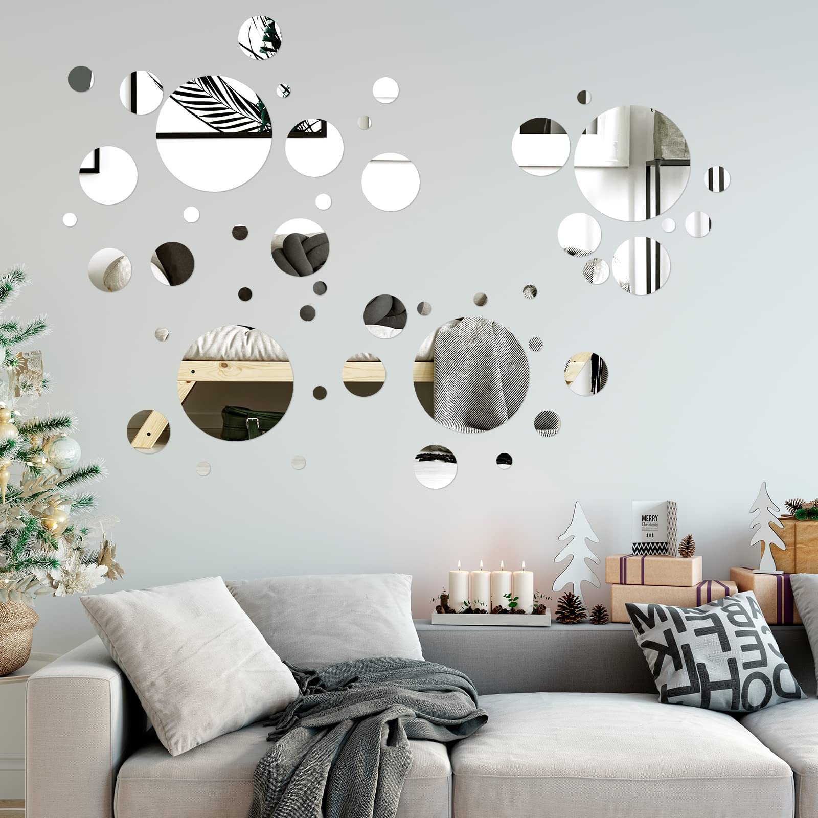 48/96 Pcs Acrylic Mirror Wall Stickers Removable Circle Mirrors Wall Decor Ro…