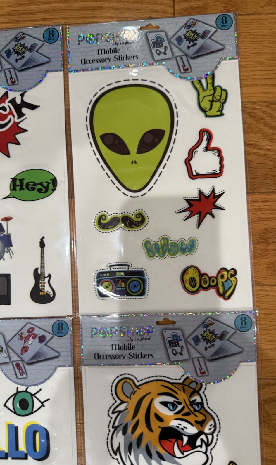 Pop Shop Mobile Accessory Stickers Tiger Pizza 8pc Lot Of 4