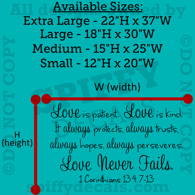 Love Is Patient Kind Never Fails Corinthians Quote Vinyl Wall Decal Sticker