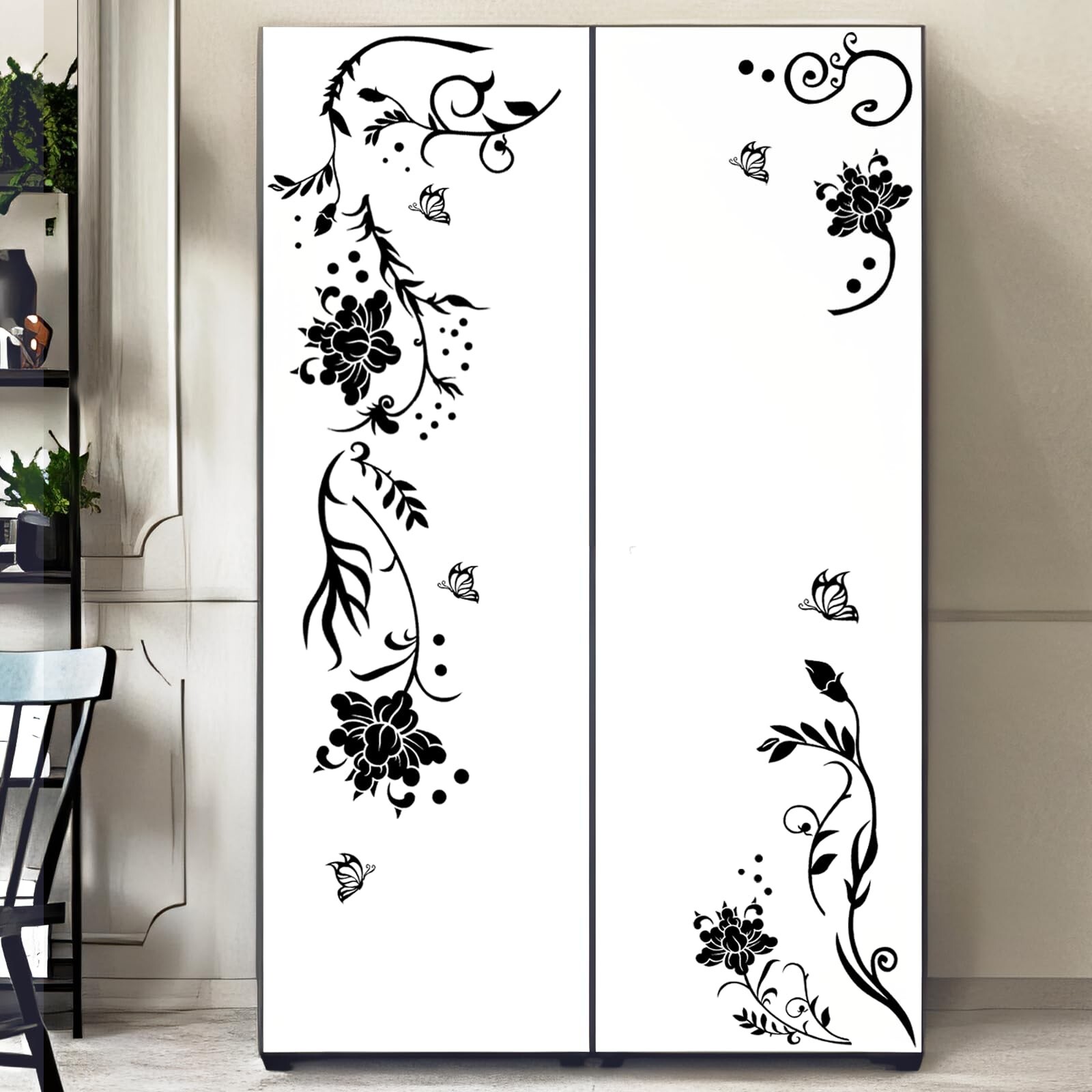 Supzone Flowers Vine Wall Decals Black Flower Wall Stickers Butterfly Floral …