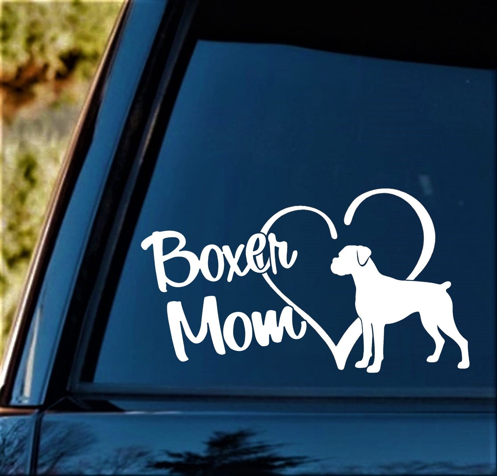 Boxer Mom Love Heart Decal Sticker for Car Window Floppy Natural ears BG 2131