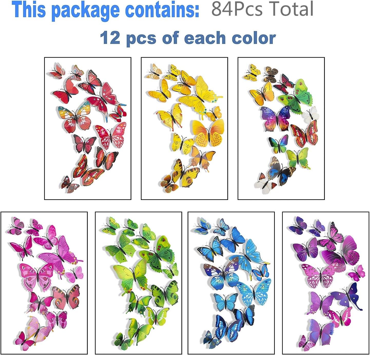 84 Pcs Butterfly Wall Stickers 3D Aesthetic DIY Art Decor for Party Decoration