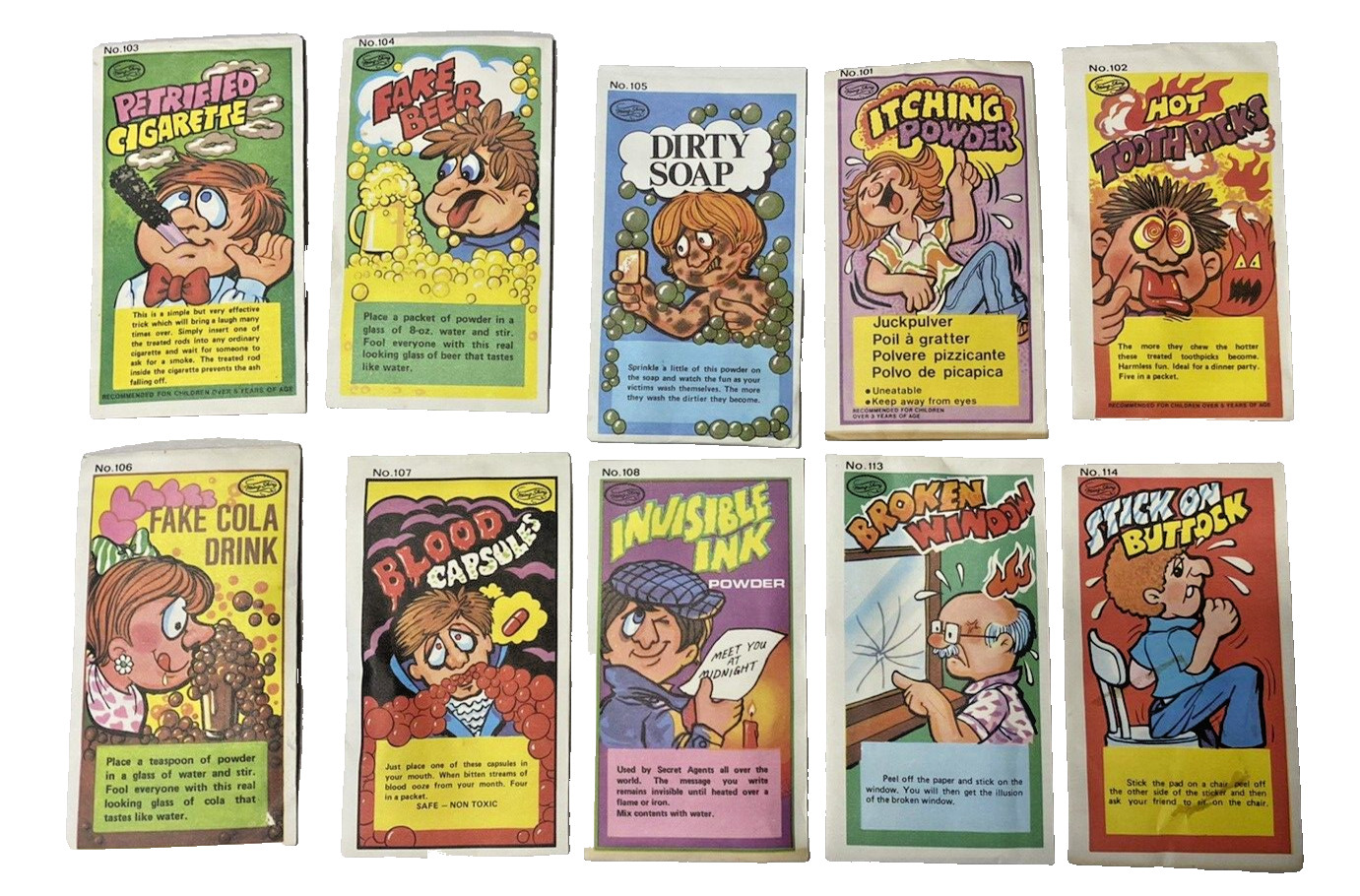 10 X Vintage Practical Jokes Itching Powder Dirty Soap Fake Beer Invisible Ink