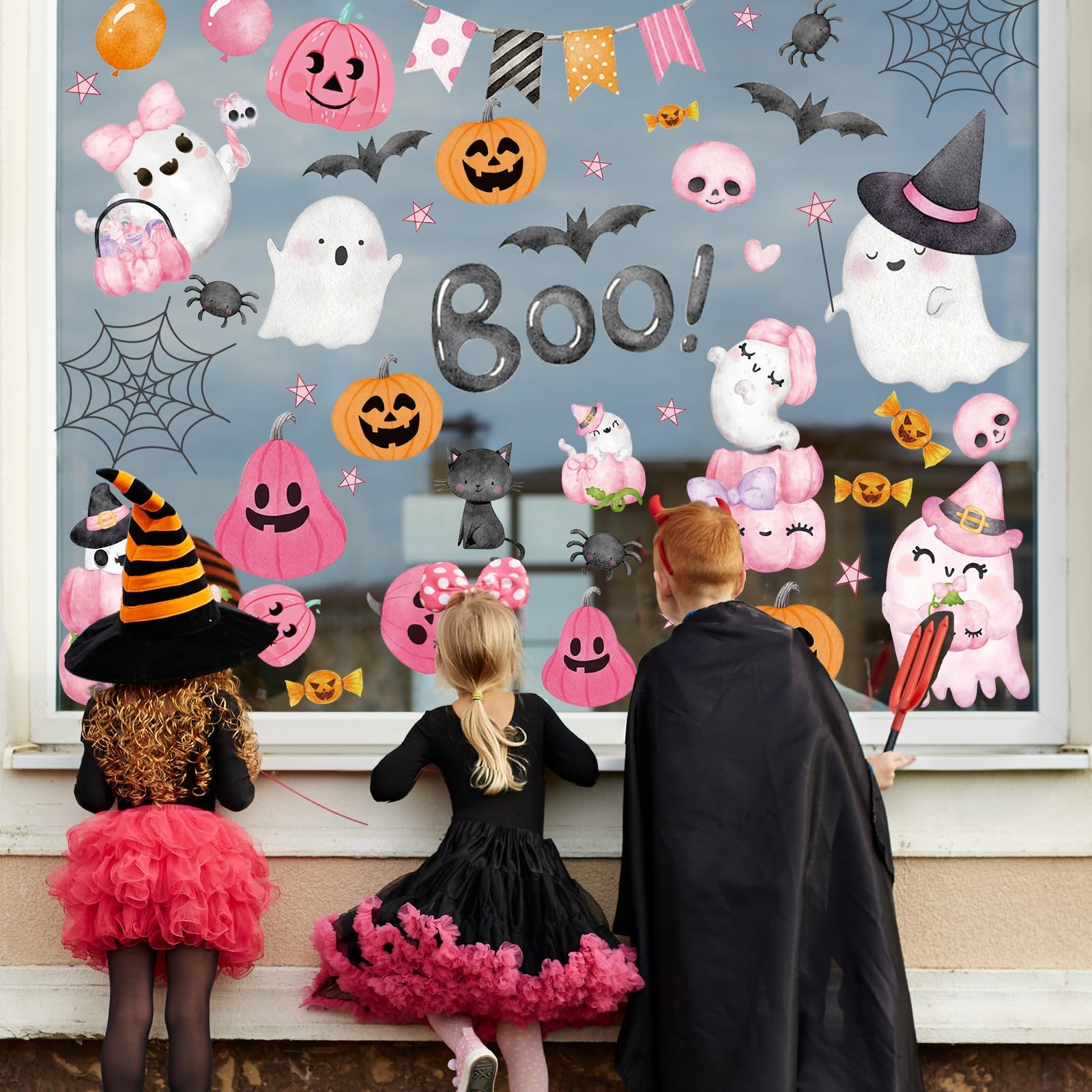 JarThenaAMCS 9 Sheets Halloween Window Cling Stickers 7.9 x 11.8 inch, Pink