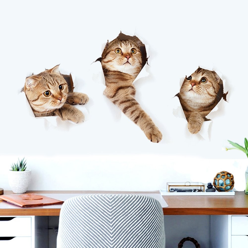 12 Pack 3D Cat Wall Stickers Peel and Stick Wall Decals for Nursery Room Toilet