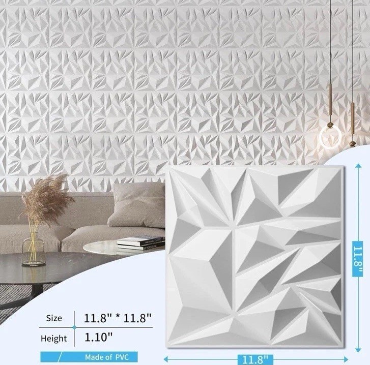 3D Wall Panels 33 Pack 12×12 PVC Textured Accent Wall Diamond Design Wall Decor