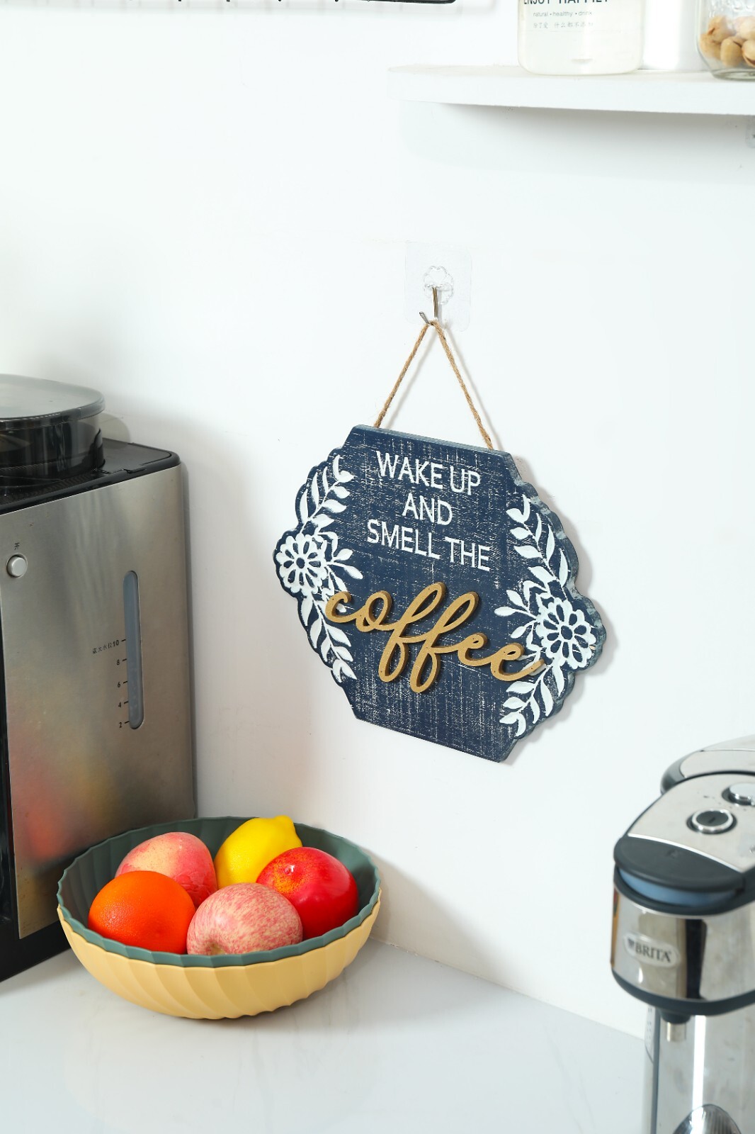Rustic Wood Coffee Signs Decor for Coffee Bar, Hanging Wall Sign with Rope