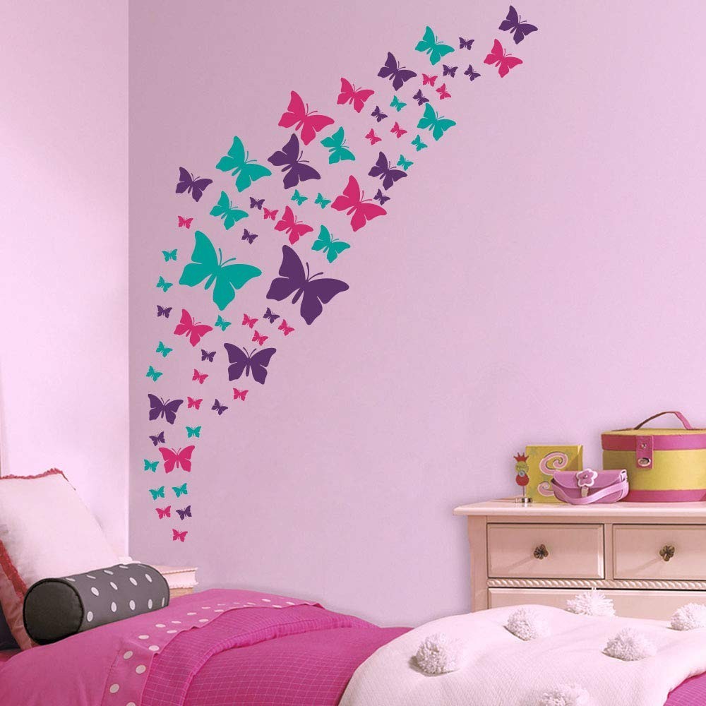 Butterfly Wall Decals Set – Purple, Pink & Turquoise Stickers for Nursery Decor,