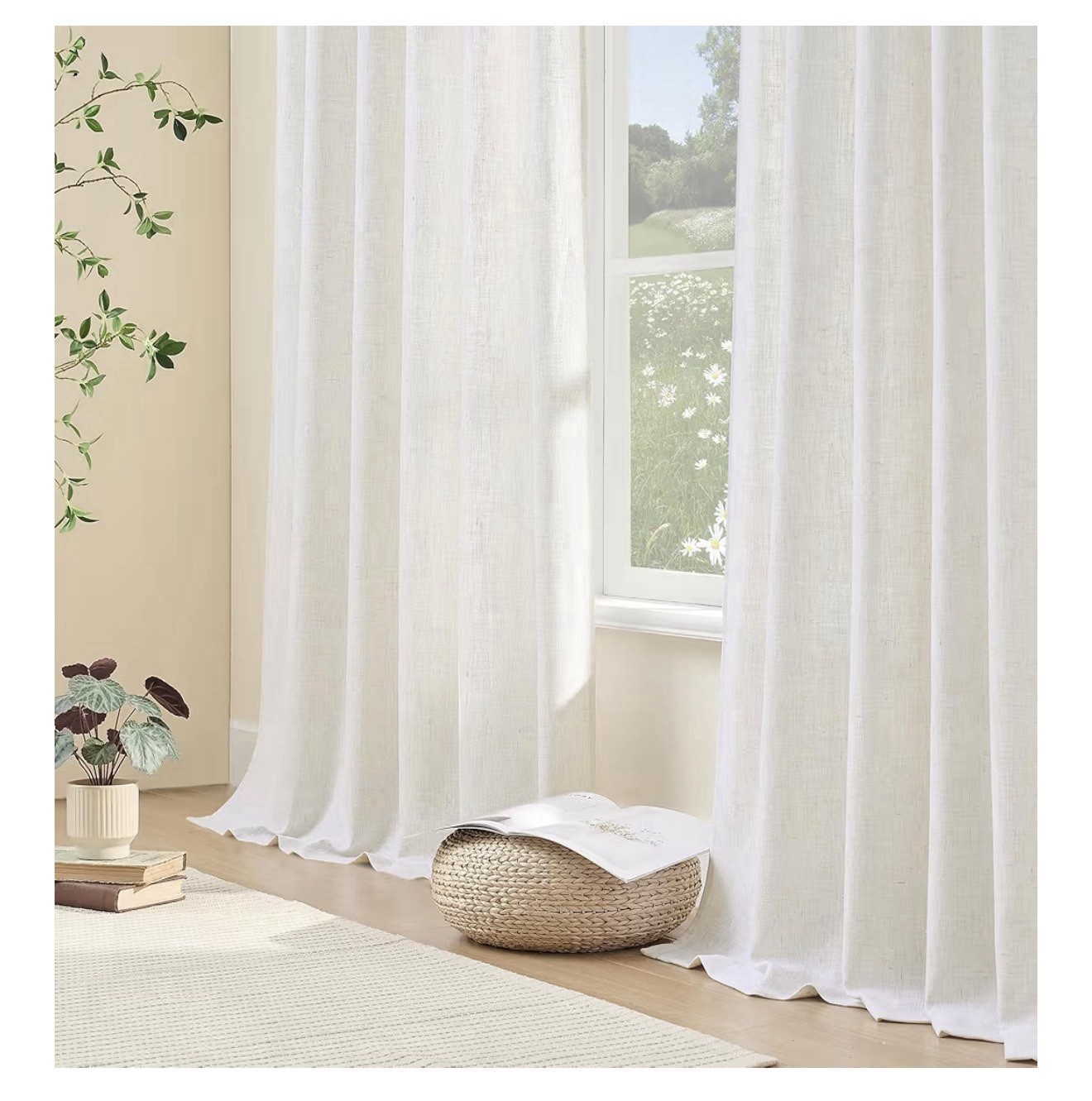Linen Curtains 108 inch Length Custom Trained Pinch Pleat with Hooks