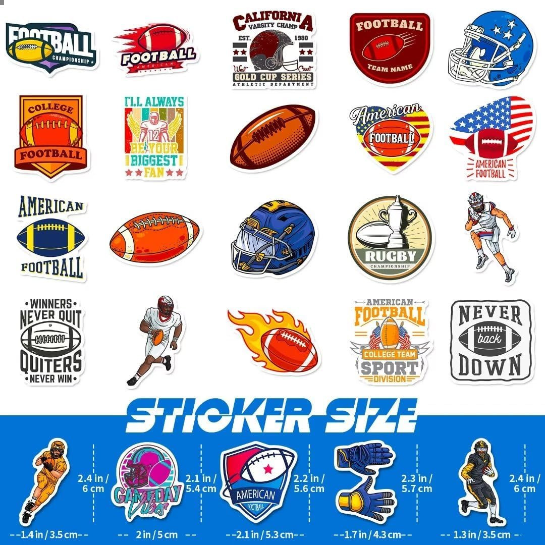 Football Stickers for Kids Teens Adults, 100PCS Vinyl Waterproof Football Sports