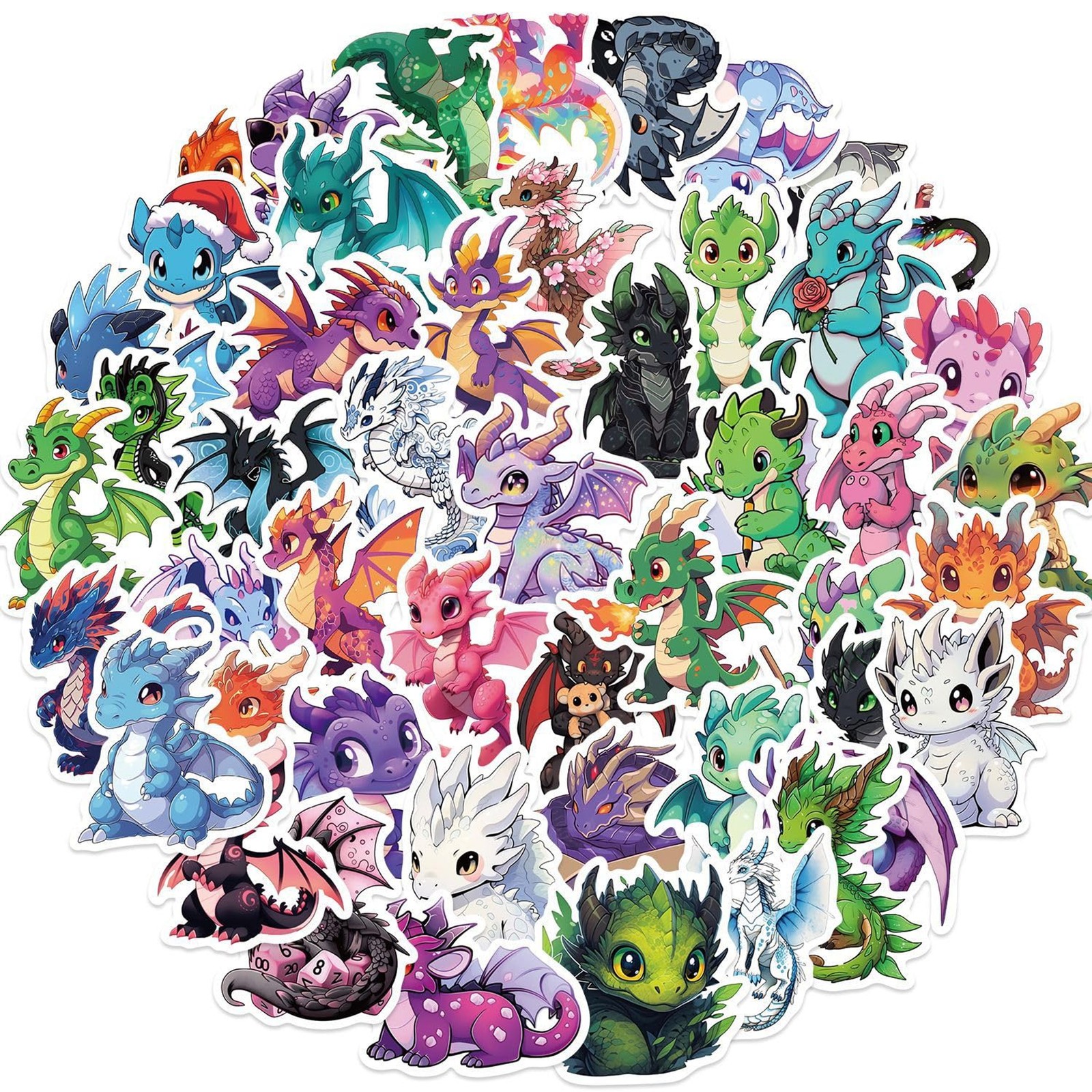 50Pcs Dragon Sticker, Cute Stickers for Kids Teens Adults, Vinyl Cartoon Animals