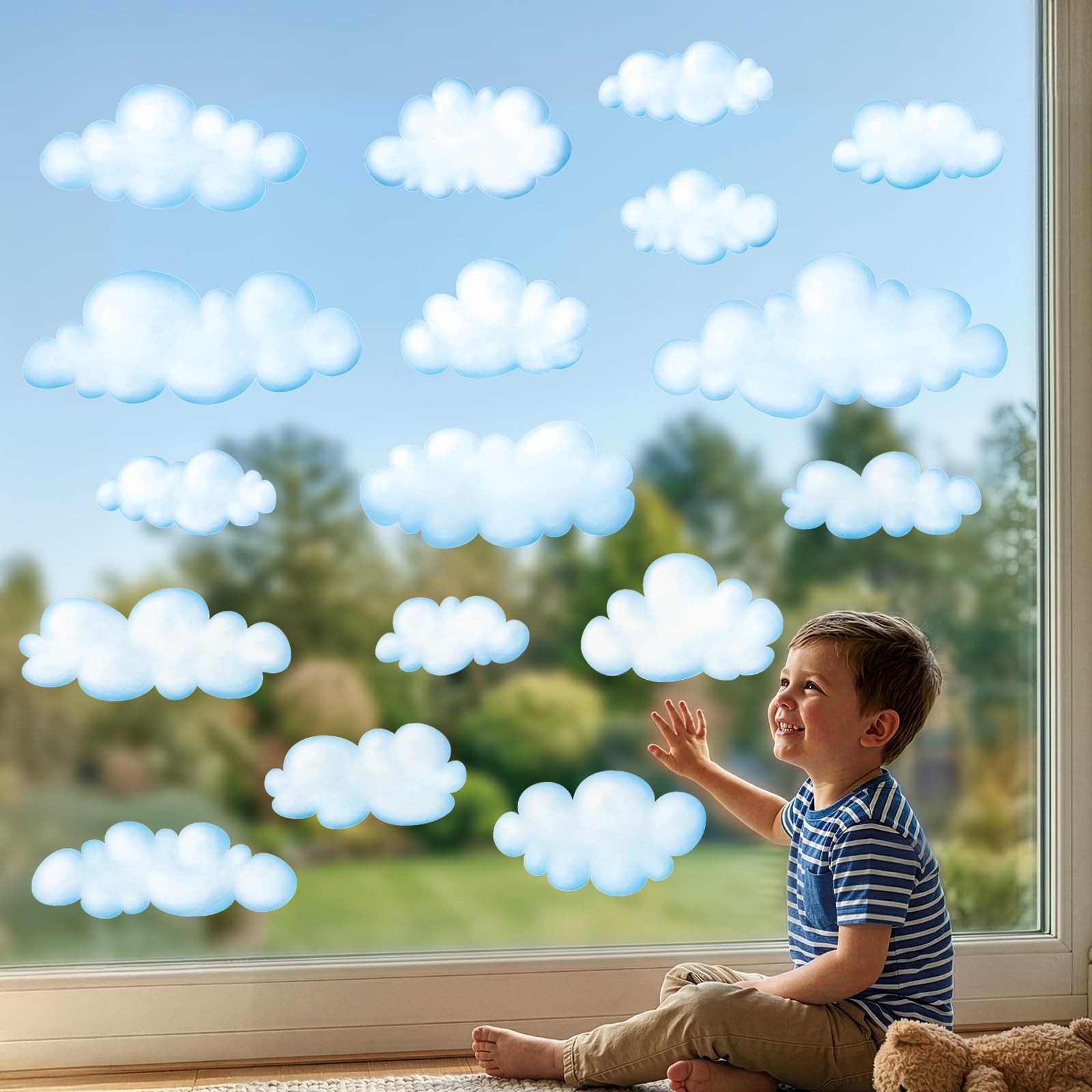 Cloud Window Clings – White Puffy Cloud Window Stickers for Bedroom, Nursery,…