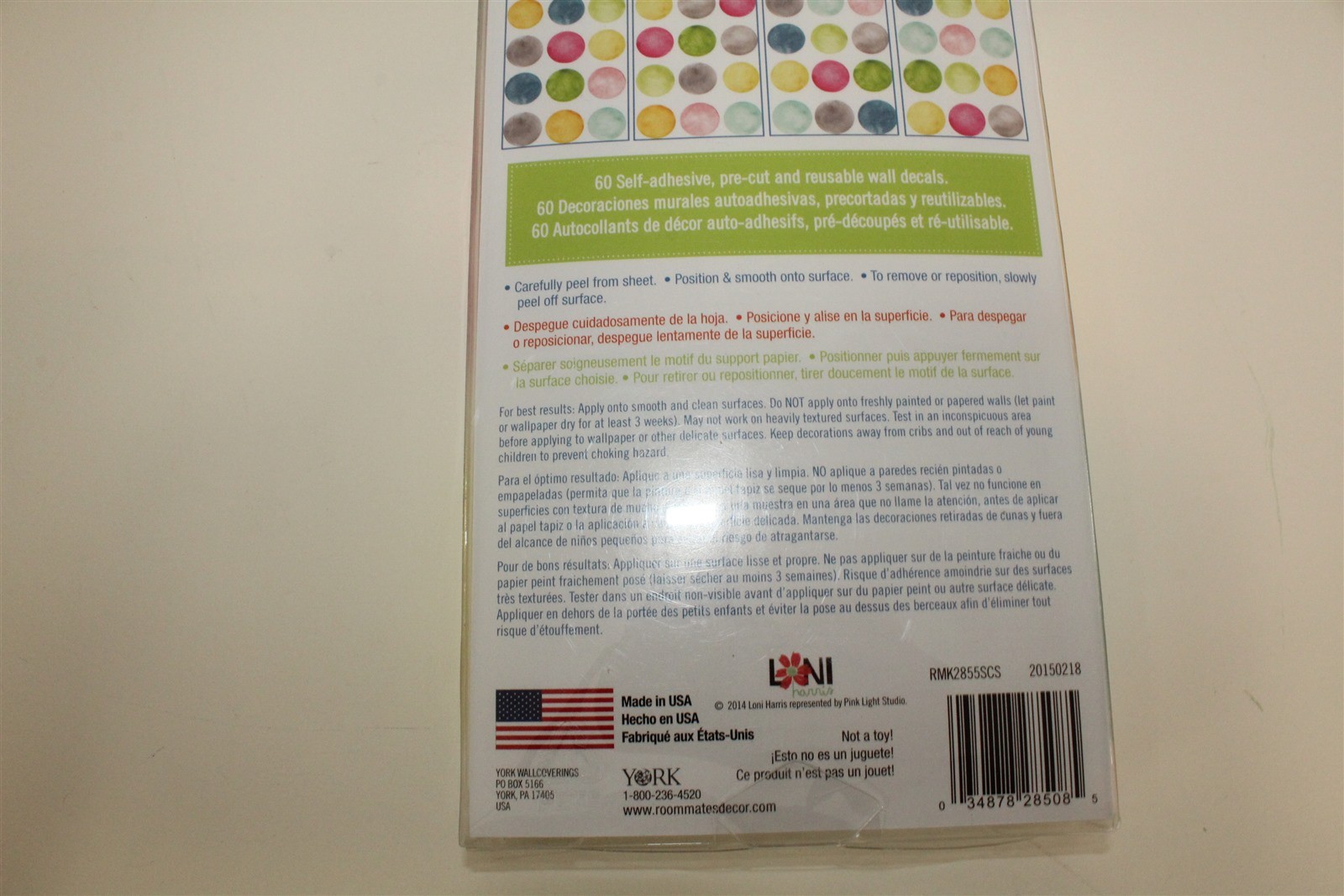 RoomMates 60 Self Adhesive Watercolor Dots Peel and Stick Wall Decals