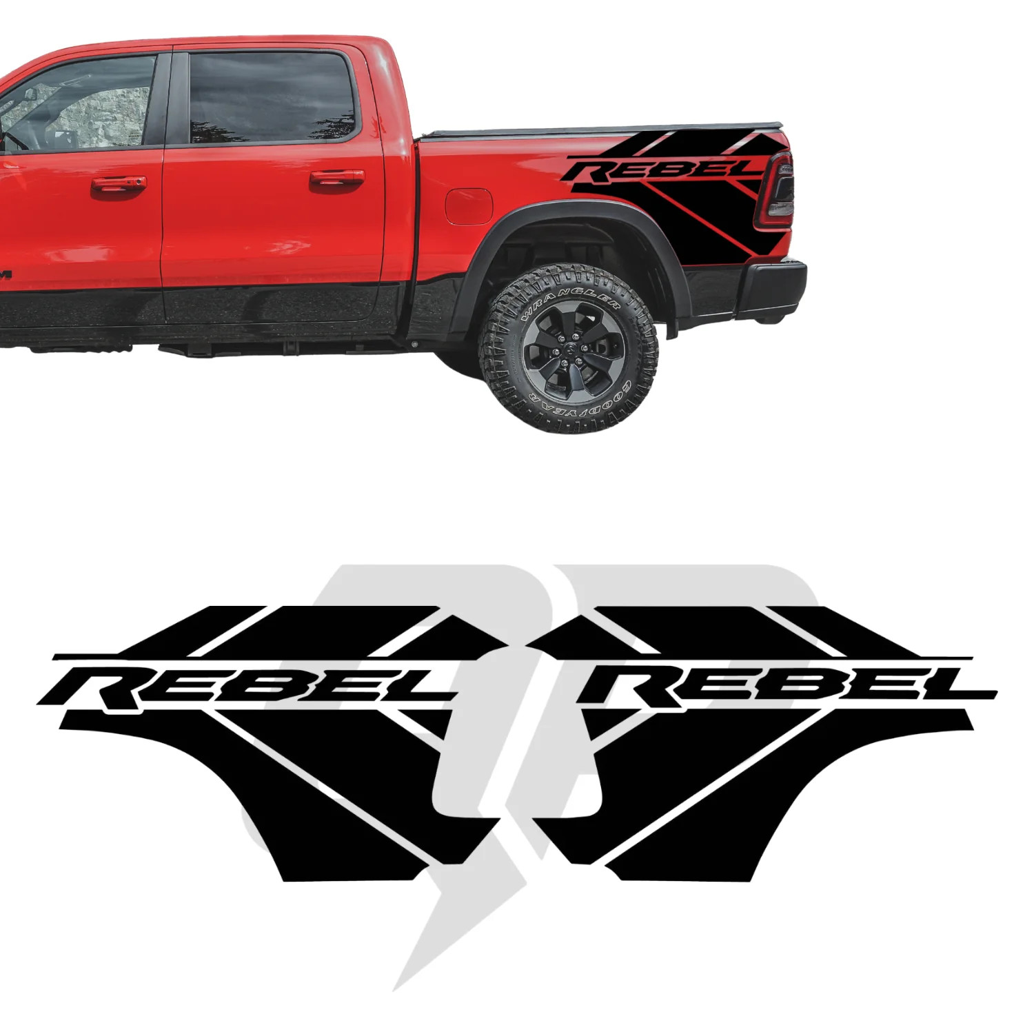 Aftermarket Dodge Rebel Rear Fender Side Graphics Kit Set