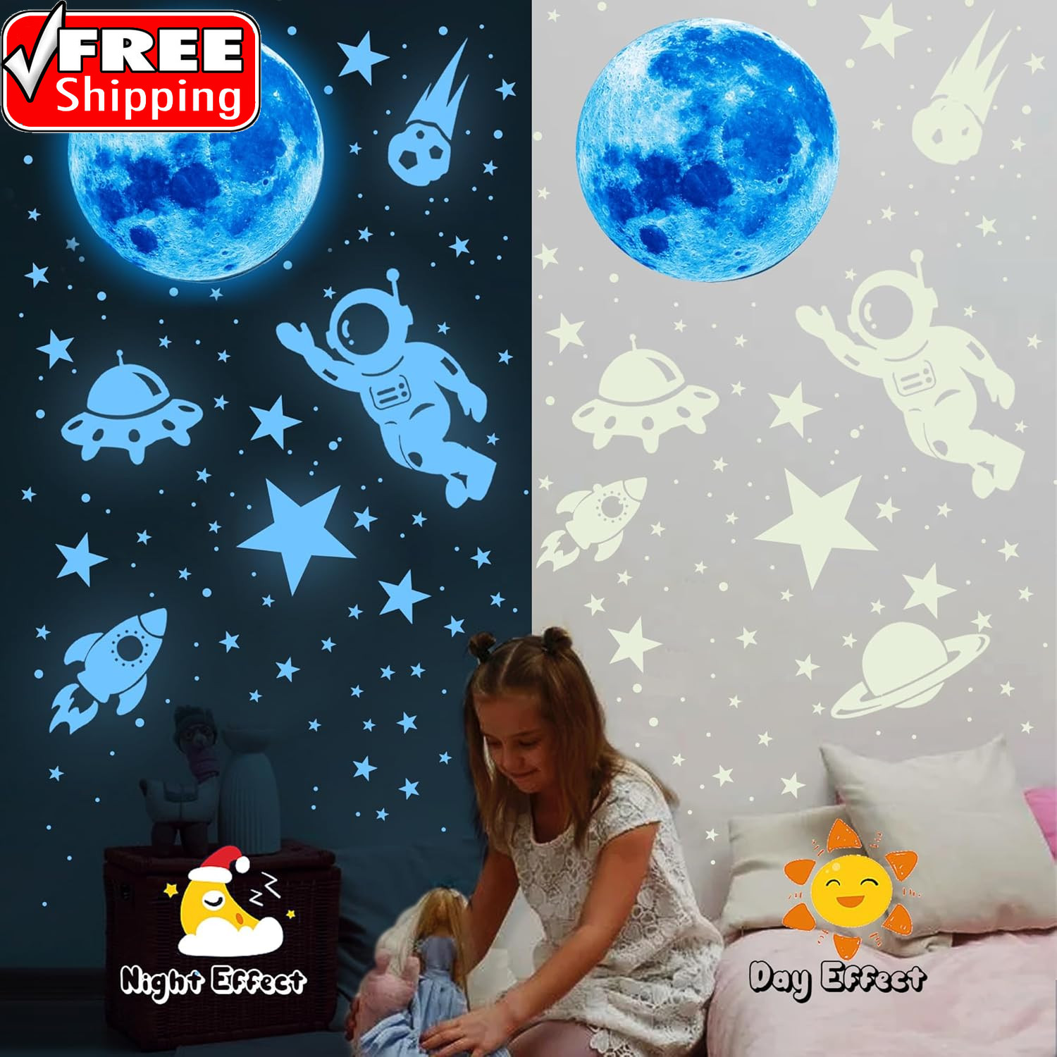 530Pcs Glow in the Dark Stars for Ceiling,Space Galaxy Wall Decals | Glow in the