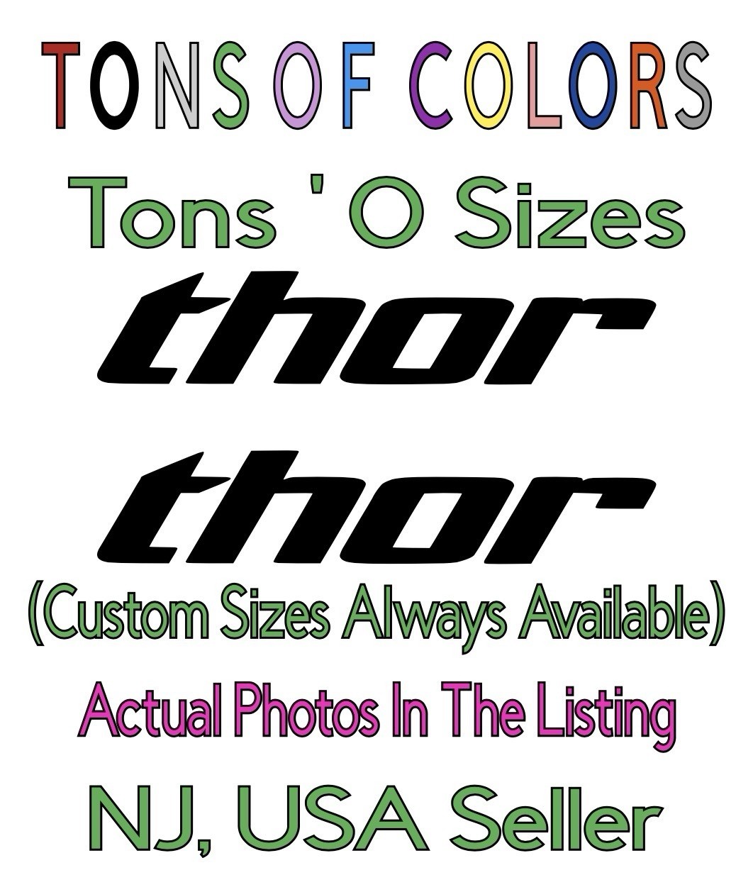 TWO THOR Die Cut Vinyl Decals Motorcycle Honda Kawasaki Suzuki Yamaha KTM Husky
