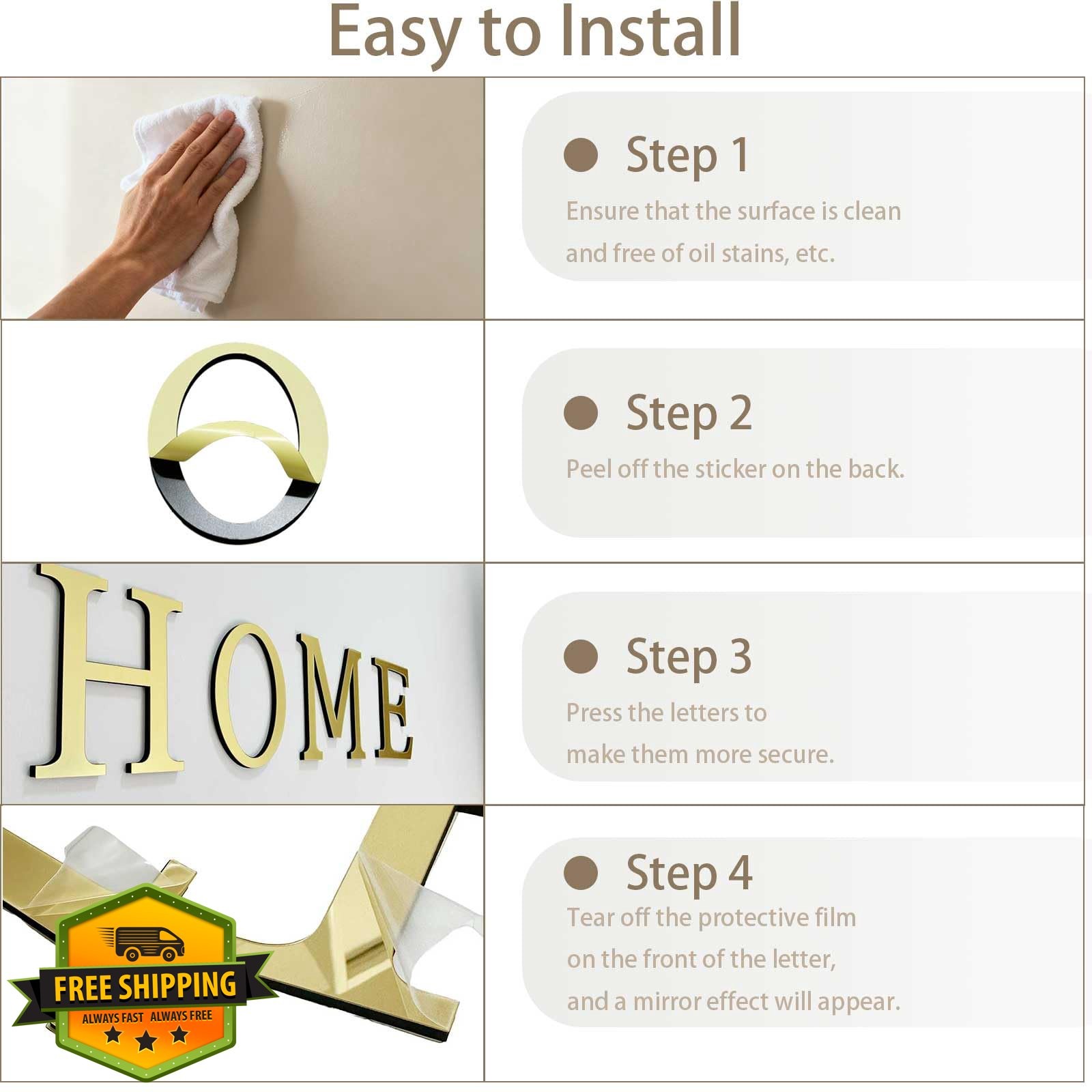 HXymxkeqi O Light Gold 7.87in 3D Raised Letter Wall Sticker