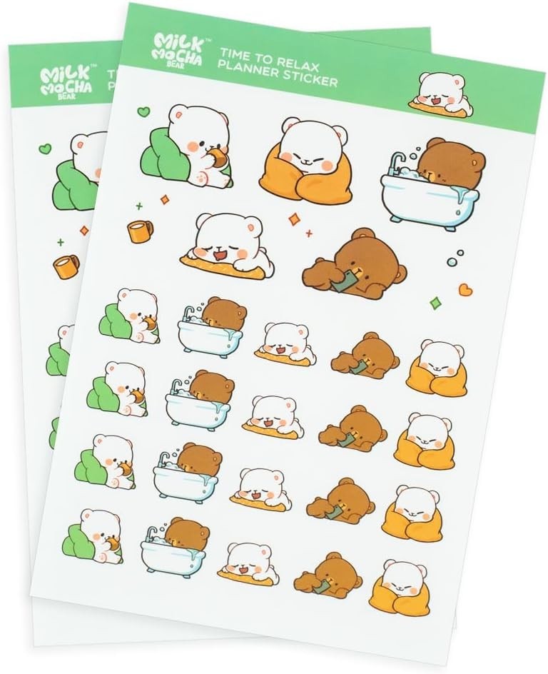 Milkmochabear 5-Pack Planner Sticker Sheets 250 Stickers Milk Mocha Matcha 2024