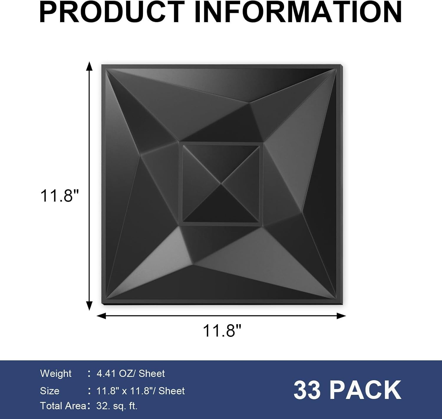 Paintable Black PVC 3D Wall Panels 33 Pack 11.8"x11.8" for Creative Interiors