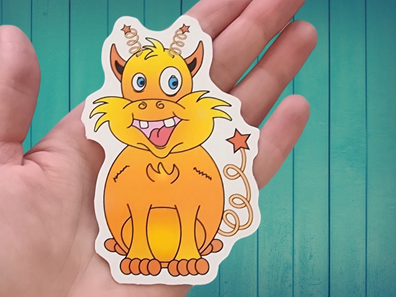 Orange Cat, Mythical Cartoon Creature, Glossy, Waterproof Sticker