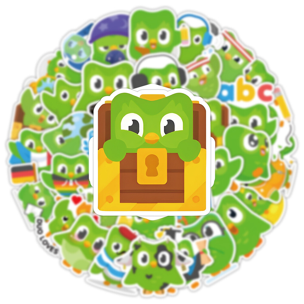 100Pcs Duolingo Cartoon Sticker for Adults Teens Girl Scrapbooking Water Bottles