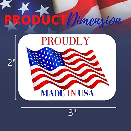 500 Pcs Made In USA American Flag Stickers Vinyl Decal Sticker Roll, 2×3 Inch