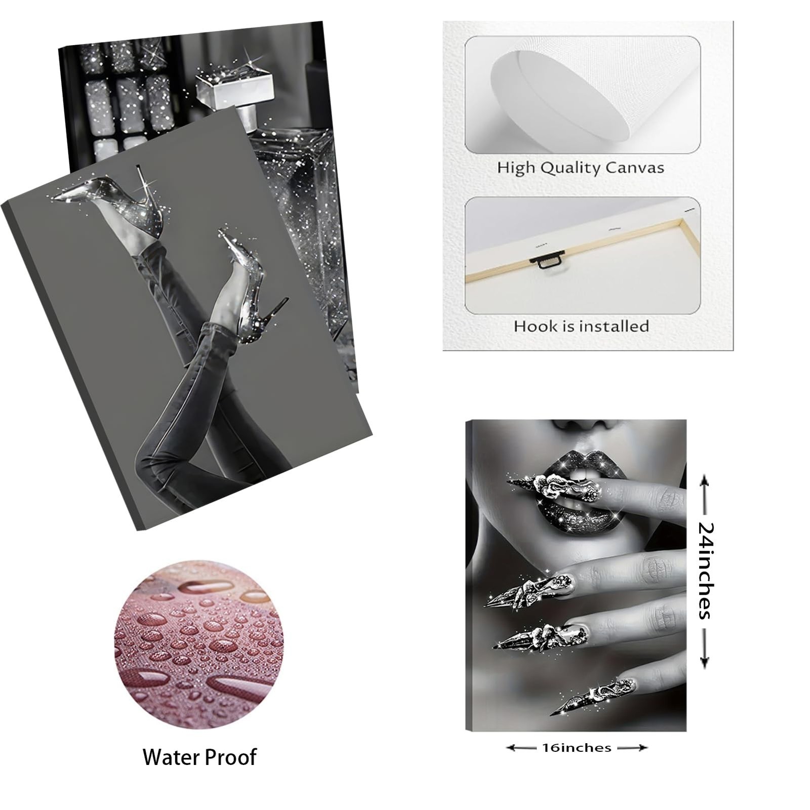 Modern Fashion Woman Canvas Wall Art Black and white stylish wall decor pictu…