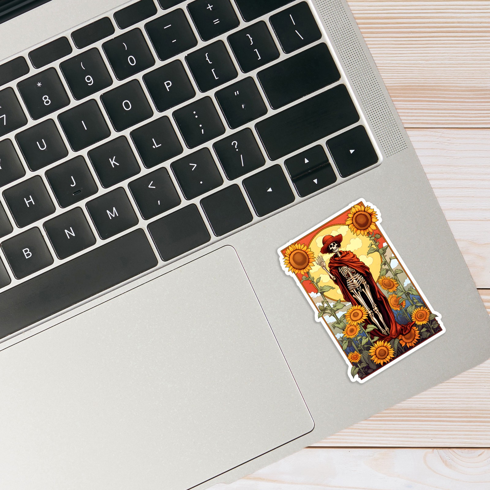 Red Robe Skeleton with Sunflowers – Vinyl Decal Sticker – #1939