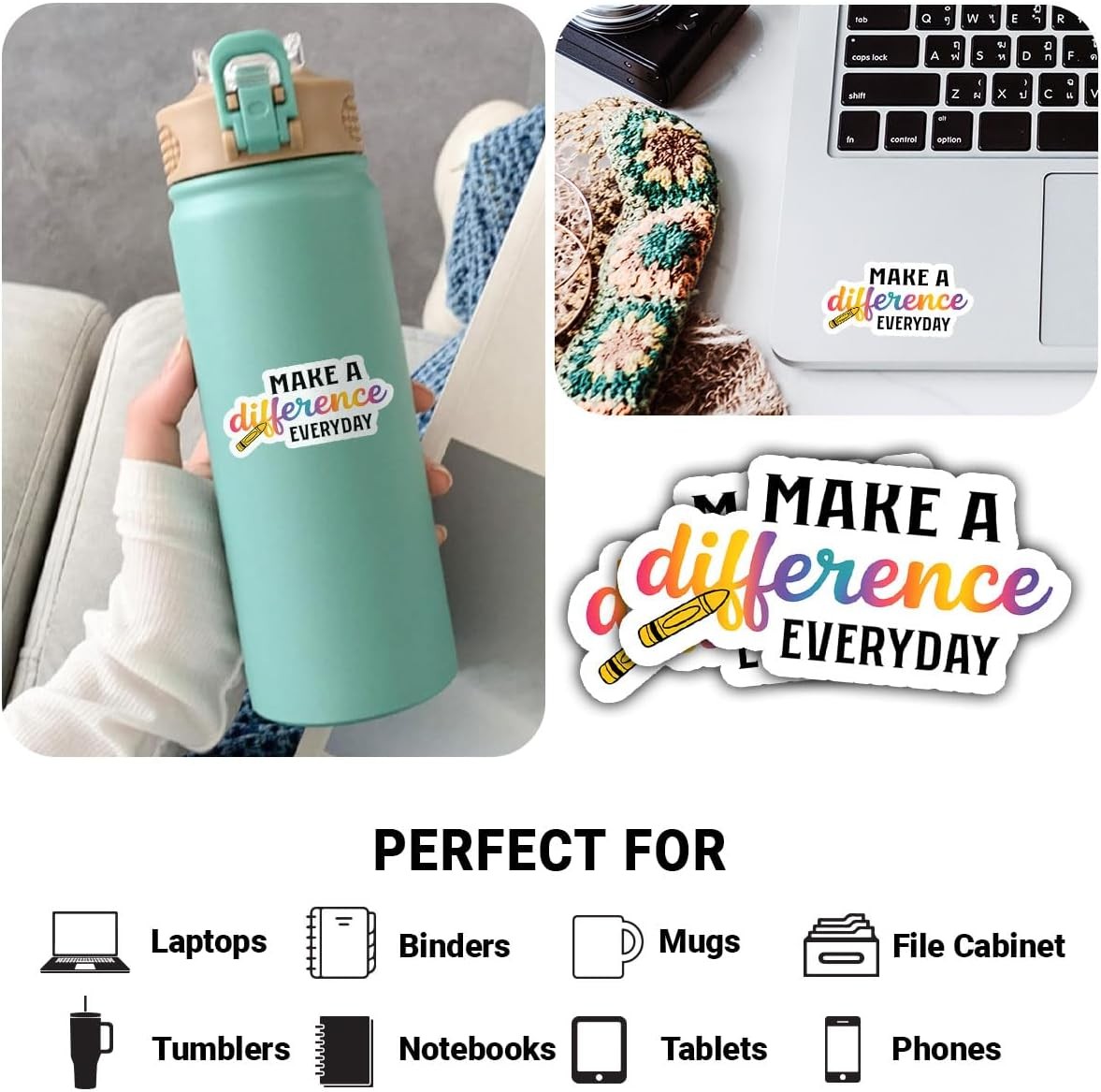 3Pcs Make A Difference Every Day Sticker Funny Teacher Gift for Teachers Crayon