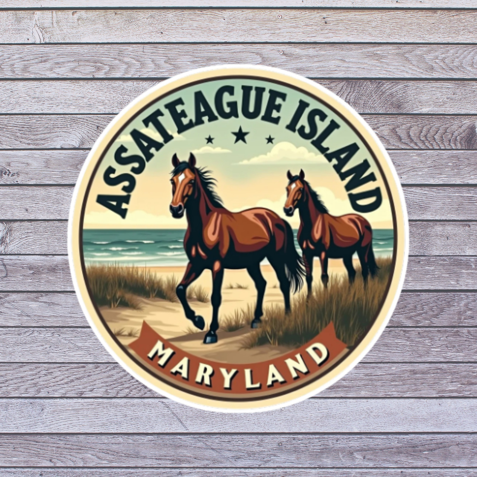 Assateague Island MD Sticker Vinyl Decal Wild Horses Beach Maryland