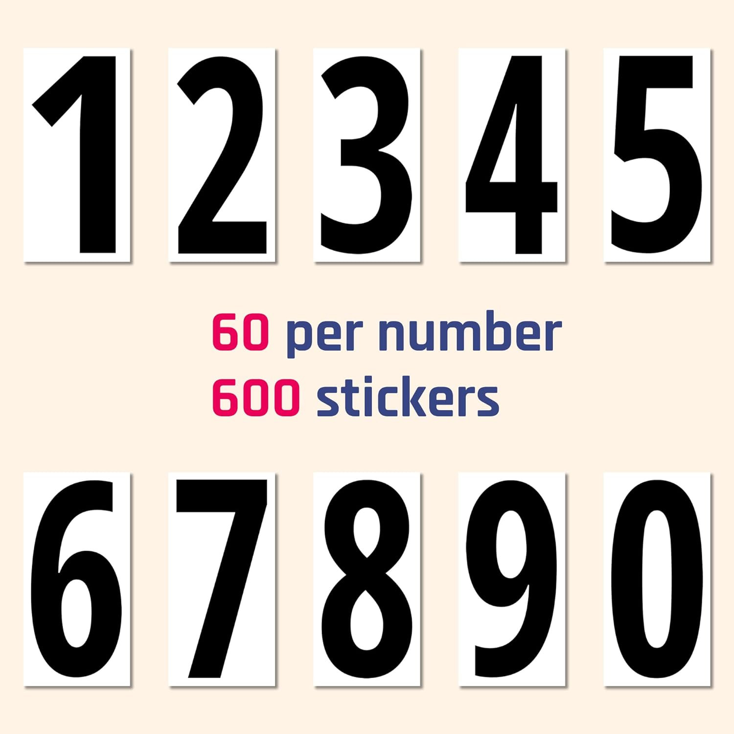 600 Pieces, 1" – Vinyl Number Stickers, Waterproof Stick On Numbers – Black Numb