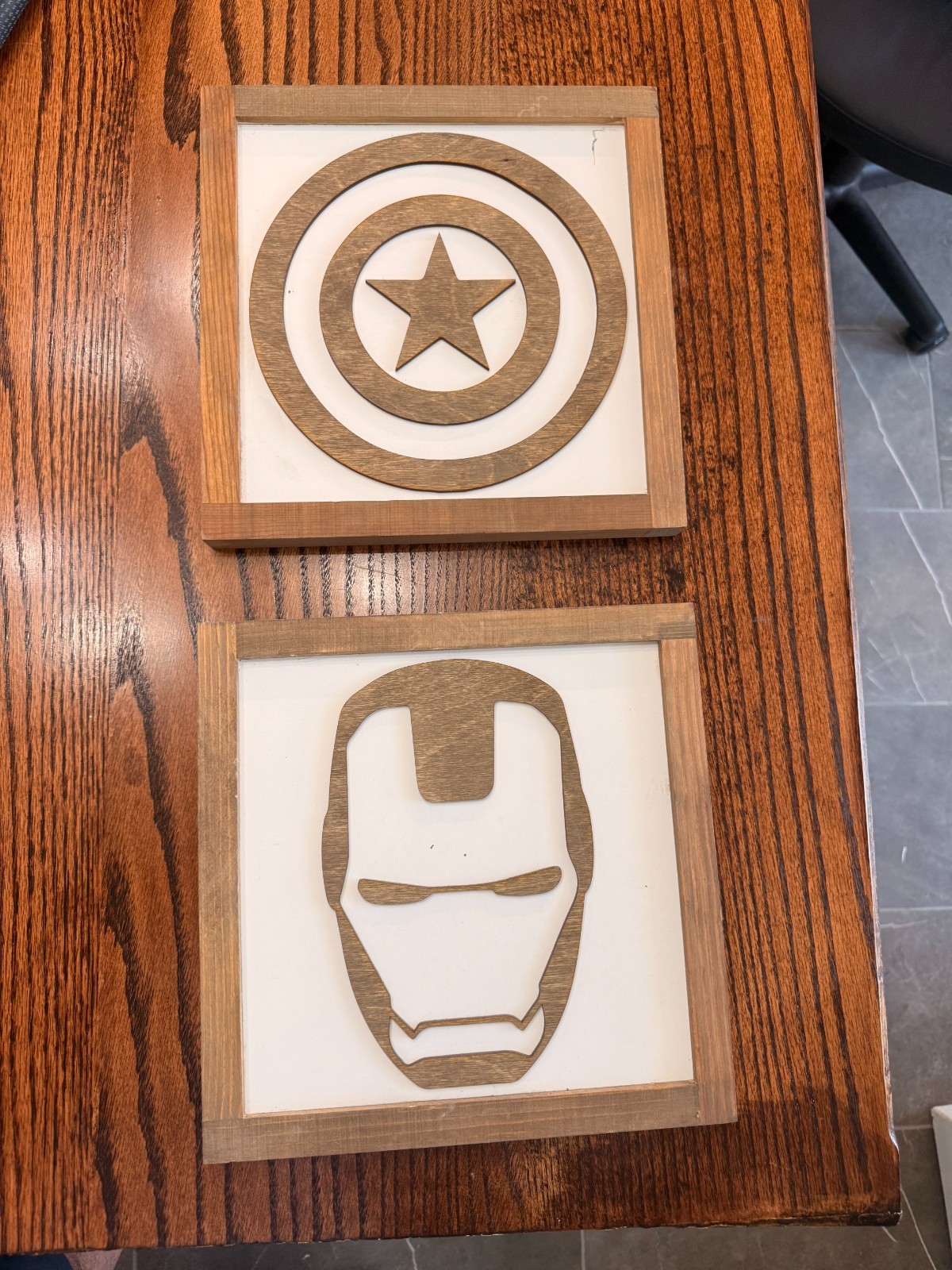 SUPERHERO DECOR – 11" Captain America and Iron Man wooden wall signs