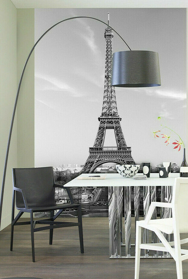 Eiffel Tower Wall Mural 72Wx100H Removable Wallpaper B&W Photo Paris France DIY