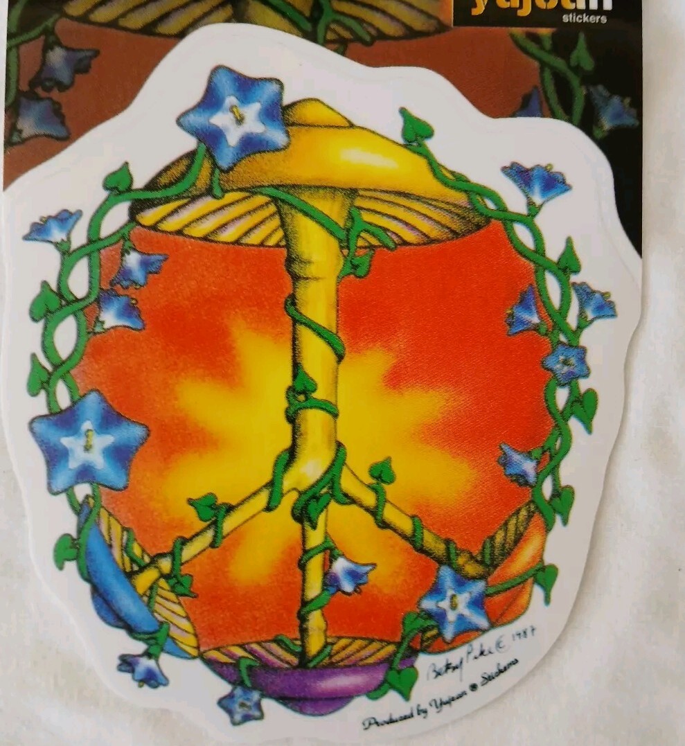Peace Sign Mushroom Decal Sticker Clear Backing 4.1/2" x 5"