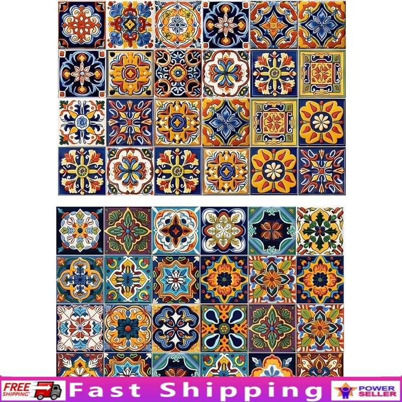 Moroccan Bohemian Tile Stickers 48 Pack Peel & Stick Wall Decals Home Decor New