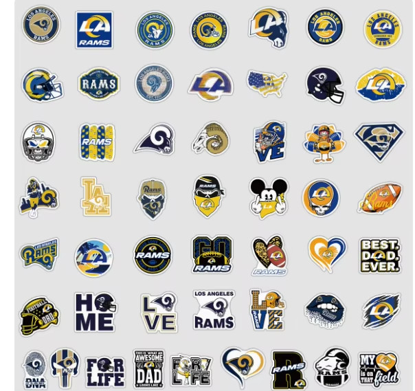 AMERICAN FOOTBALL (RUGBY) TEAM STICKER PACKS, 50pcs Each Package