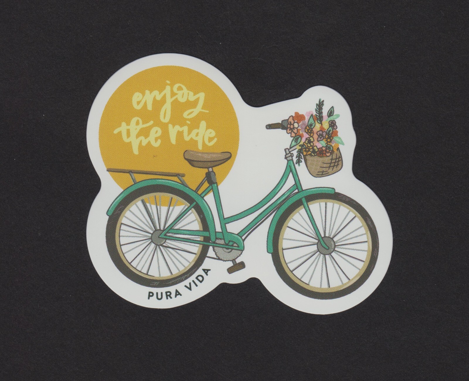 PURA VIDA Decal Sticker – enjoy the ride – Bicycle with Flowers in Basket