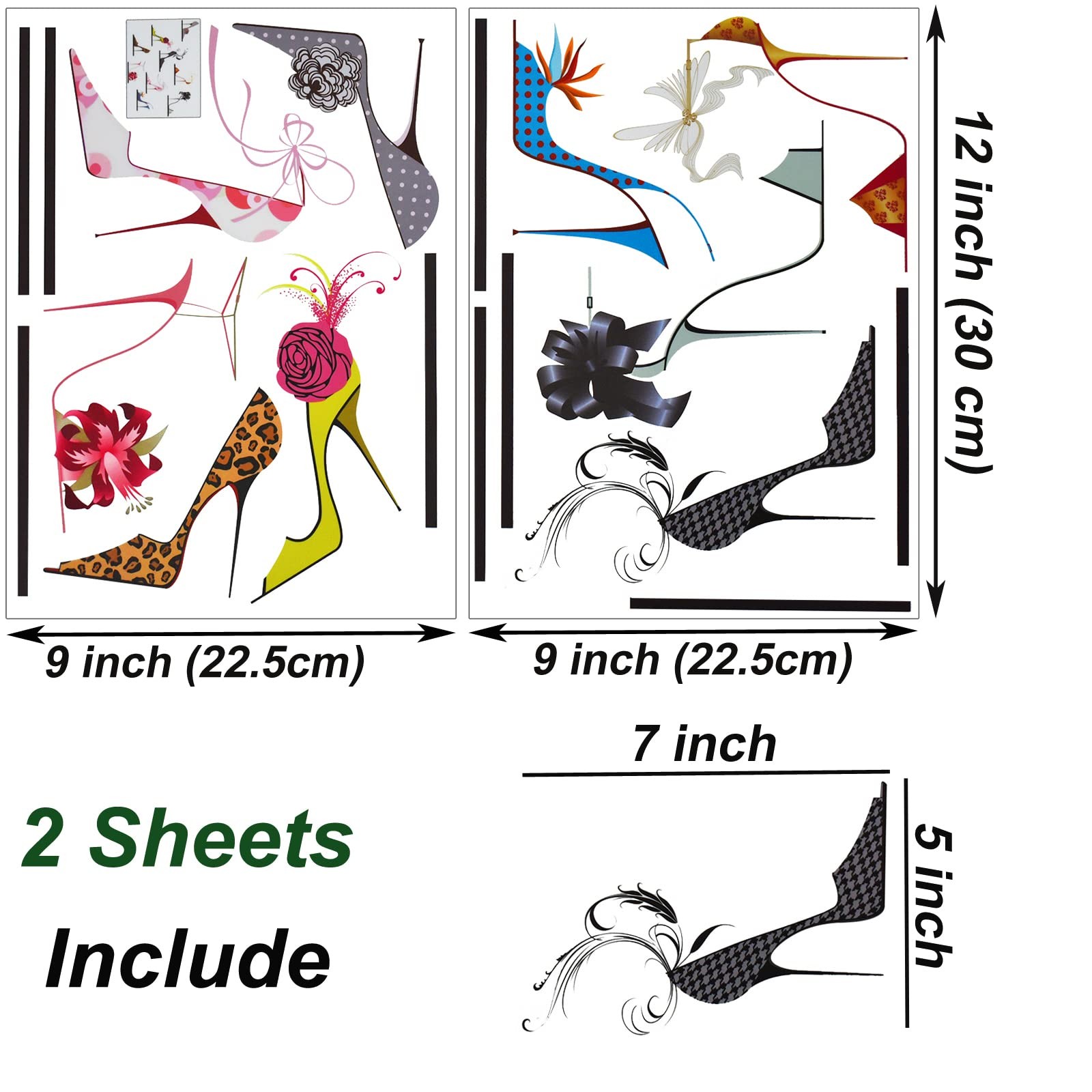 Fashion Colorful High Heels Shoes Wall Decal Modern Flower Shoes Heels Wall S…