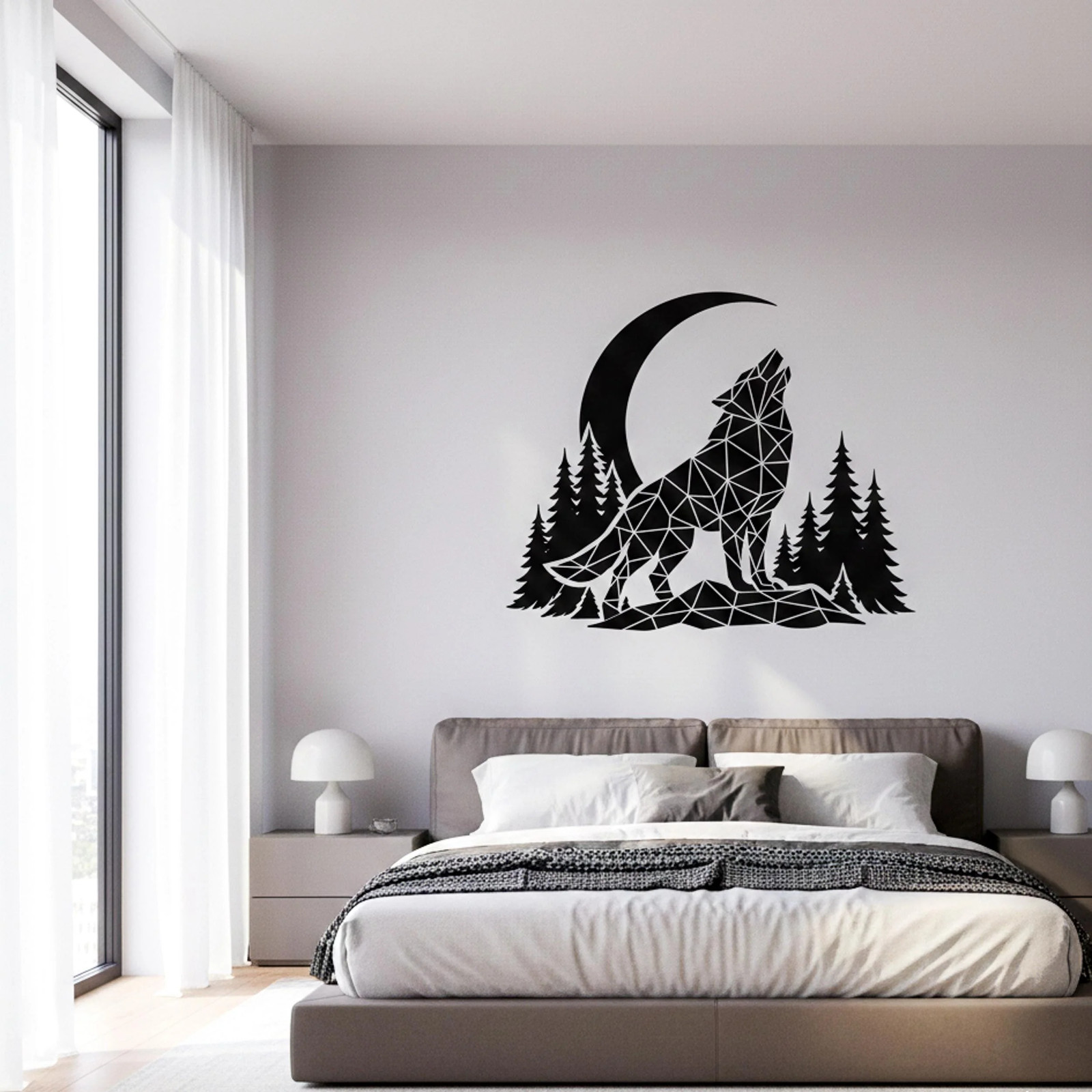 Geometric Wolf Wall Decal | Low Poly Howling Wolf Sticker