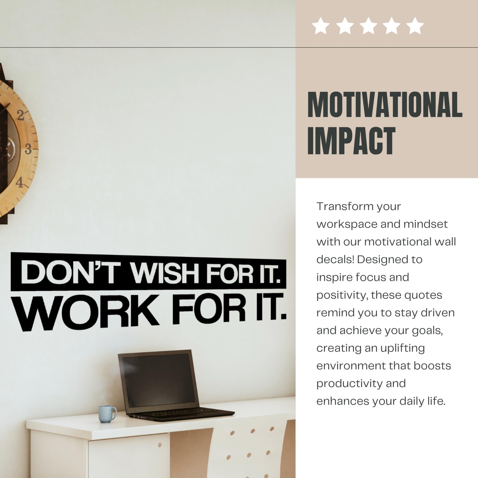 | Don't Wish for it Work for it | Motivational Large Wall Decal Sticker Quote…