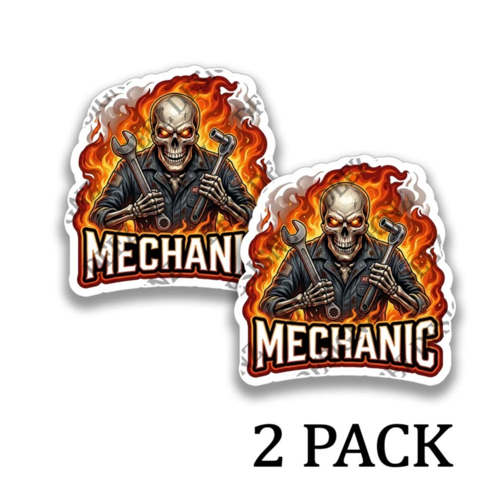 Bad Ass Skeleton MECHANIC Sticker Funny Auto Body Decal 2 PACK