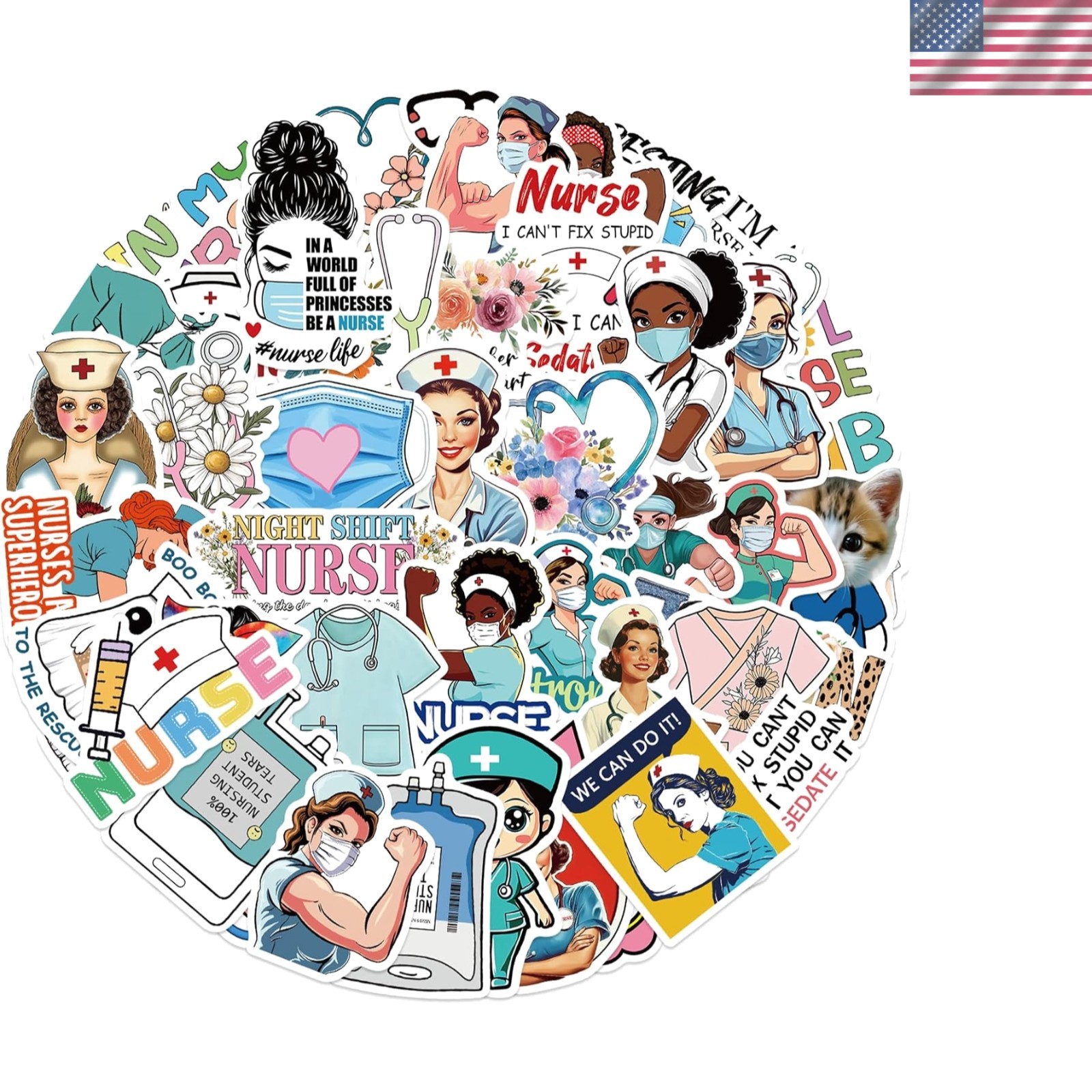Variety Pack of 52 Medical Stickers – Waterproof Decals for Creative Expression