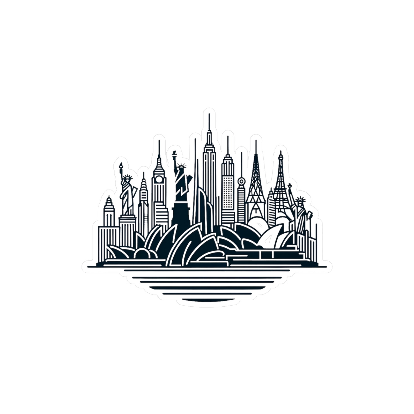 City Skyline Silhouette Sticker Label Decal Vinyl Matte Glossy Landmark